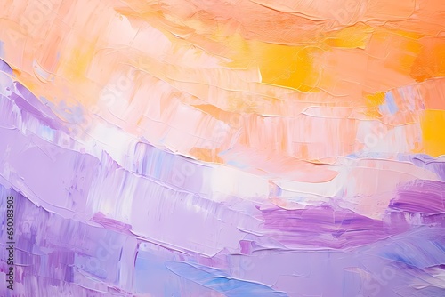 Closeup of abstract rough colorful violet orange art painting texture background wallpaper  with oil or acrylic brushstroke waves  pallet knife paint on canvas