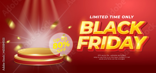 Black friday flash sale podium with 3D style editable text effect