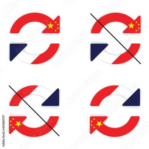 Infographic element showing the relations, trade turnover between France and China in the form of transactions from their flags. Vector for your creativity