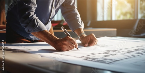 Close up of Architect sketching a construction project