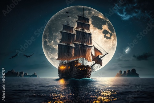 pirate ship in the night photo