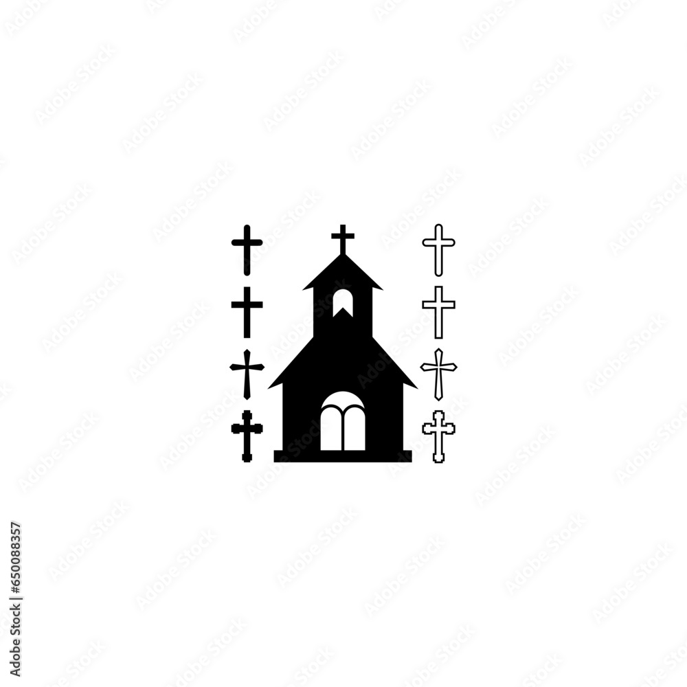 Church with a set of crosses icon isolated on white background