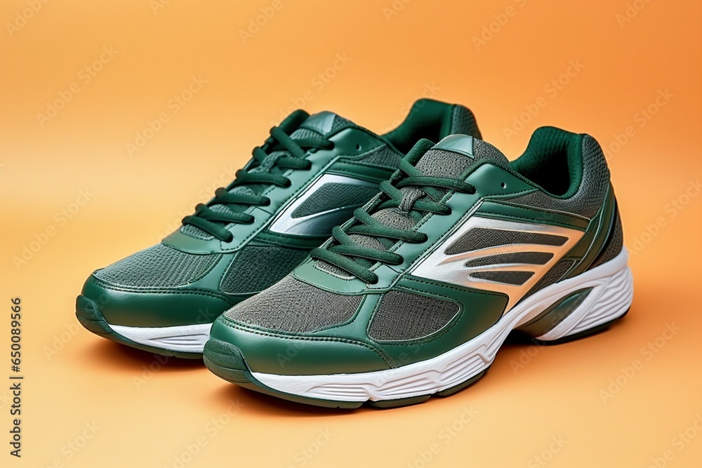 Pair of green running shoes, Sport concept.