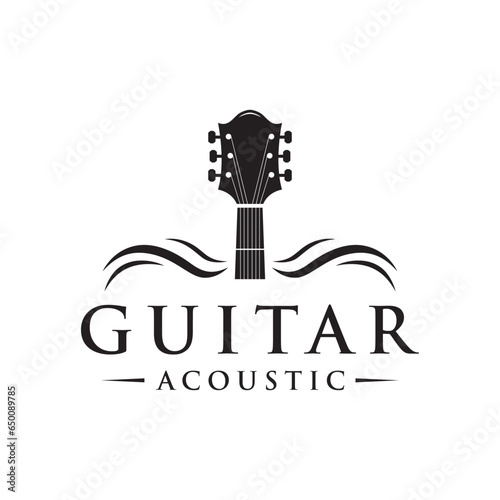 Retro guitar music logo template design. Logo for acoustic, bar, typography and nightclub.