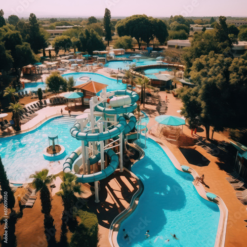  A water park with slides pools fountains and splash 