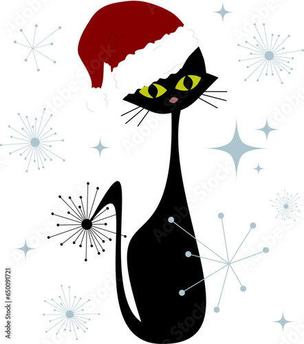 Black Cat Christmas Vector Designs Transparent Background Retro Atomic Christmas Cat T Shirt Designs Cute Funny Black Cat TShirt Design Mid Century Christmas MCM