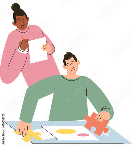 Mental therapy session vector illustraton. People work with mental problems. Individual session with psychotherapist or psychologist. Growth mind and intelligence, self development, psychoanalysis