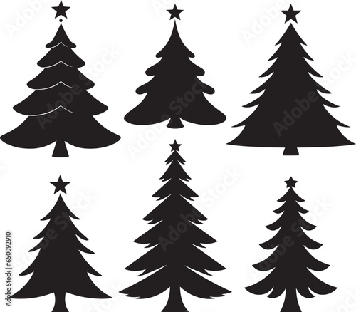 Christmas tree and star silhouette Set Vector Illustration, EPS