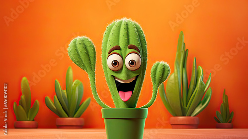 Animated cactus winking against a terracotta backdrop. AI generative