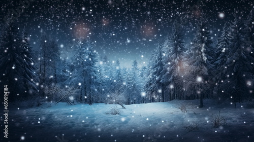 snowflakes falling in winter time in the forest background © CreativeImage