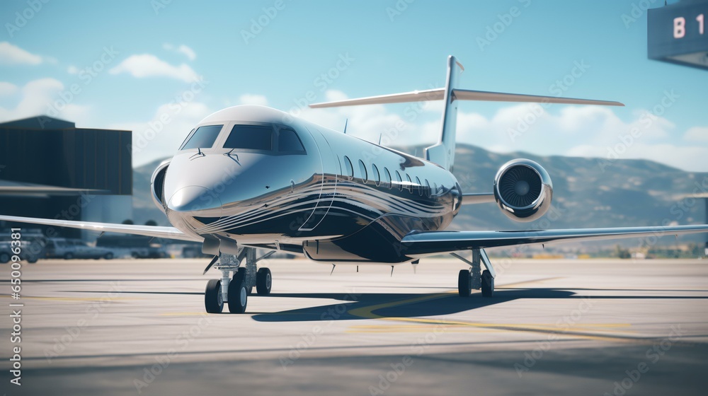 Closeup view of private jet airplane parked Closeup view of private jet airplane parked