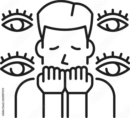 Paranoia, psychological disorder problem and mental health vector icon of psychiatry and clinical psychology. Person emotional or mental state of paranoia by anxiety, suspicion or fear psychosis