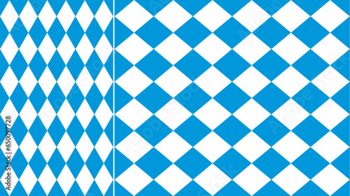 Bavarian pattern, Oktoberfest background, german blue white rhombus flag. Vector seamless pattern of diamond geometric shapes, Oktoberfest festival backdrop, beer fest or party background