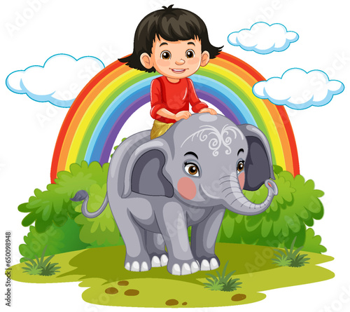 A girl riding elephant