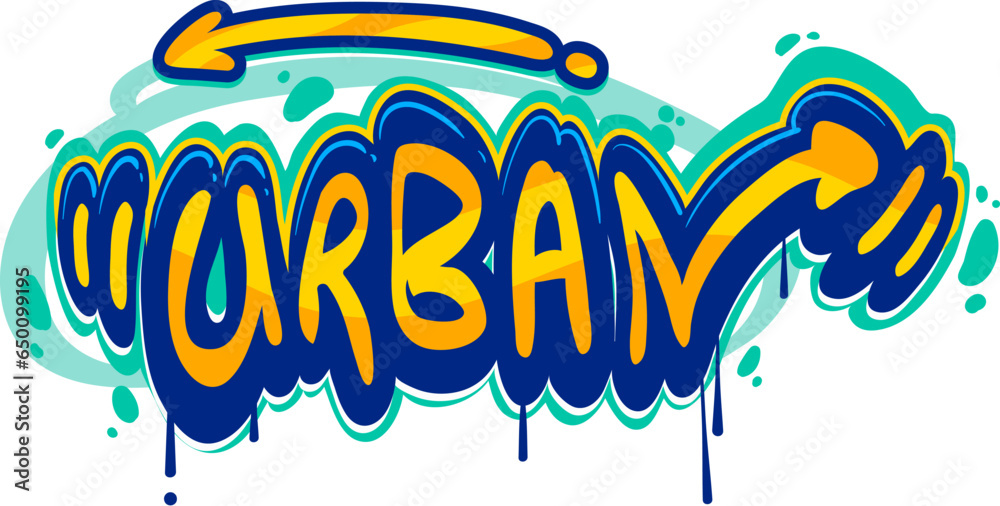 Urban word graffiti in street art paint airbrush or spray lettering