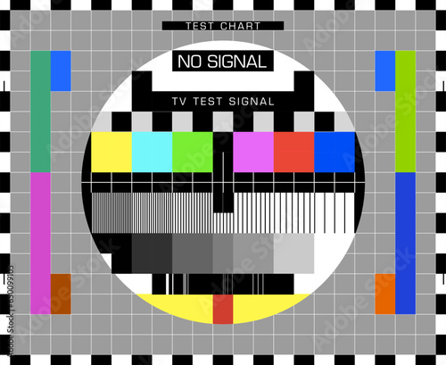 TV signal test screen table or television broadcast color grid pattern, vector background. Retro old TV or video monitor test screen, display with static image transmission and television quality card photo