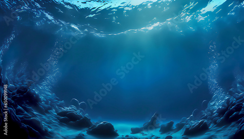 Dark blue ocean surface seen from underwater.