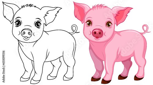 Cute pig cartoon isolated doodle outline