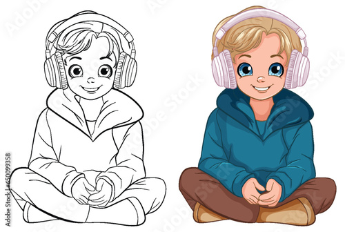 Boy sitting on the floor wearing headset