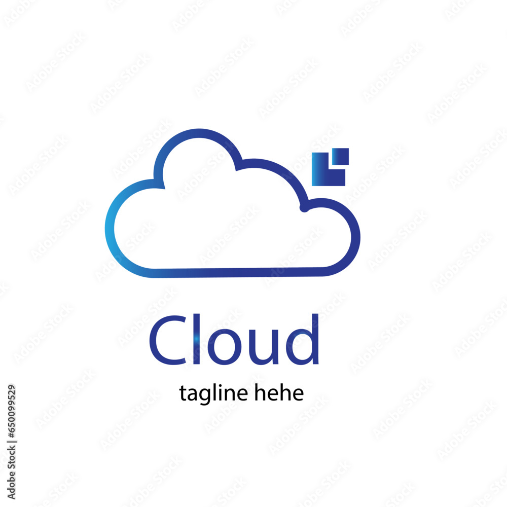 Blue Cloud computing icon vector logo design template in line style Blue Cloud computing icon vector logo design template in line style