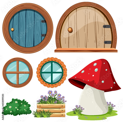 Set of fairy tales house elements