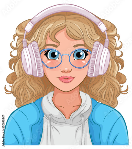 Woman portrait wearing headset listening to music