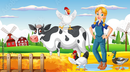 Countryside woman at the farm land