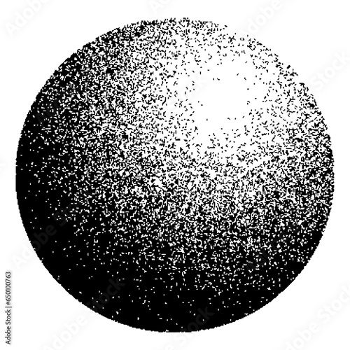Dotwork noise gradient circle. Sand grain effect. Black noise stipple dots pattern. Abstract grunge dotwork gradient. Black grain dots element. Halftone circle. Dotted illustration
