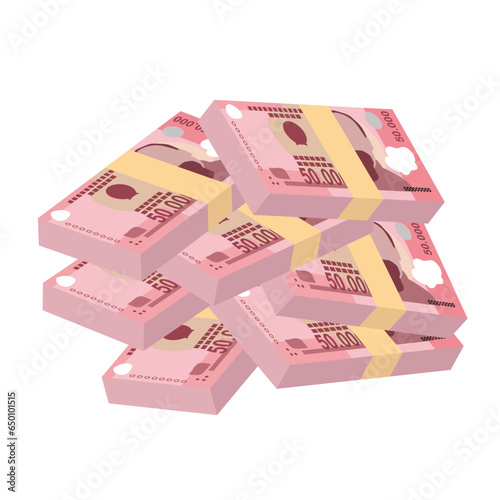 Vietnam Dong Vector Illustration. Vietnamese money set bundle banknotes. Paper money 50000 VND. Flat style. Isolated on white background. Simple minimal design.