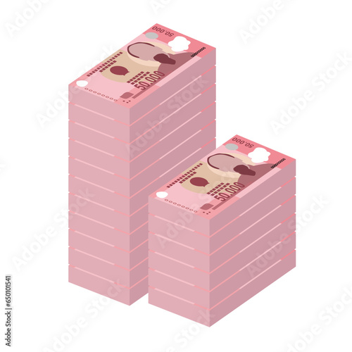 Vietnam Dong Vector Illustration. Vietnamese money set bundle banknotes. Paper money 50000 VND. Flat style. Isolated on white background. Simple minimal design.