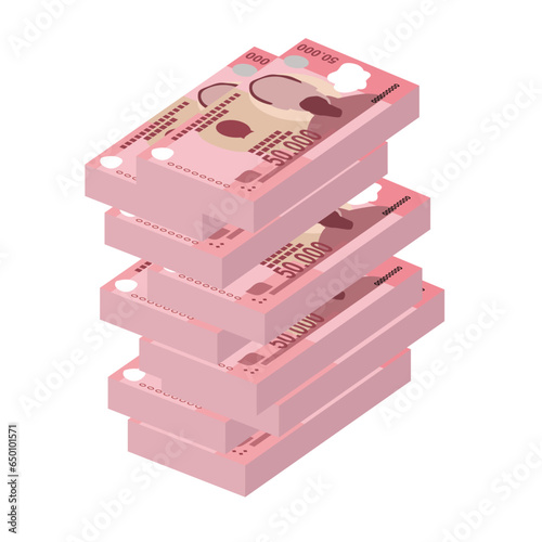 Vietnam Dong Vector Illustration. Vietnamese money set bundle banknotes. Paper money 50000 VND. Flat style. Isolated on white background. Simple minimal design.