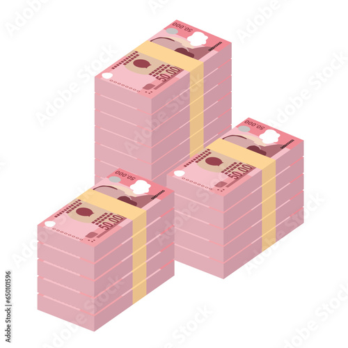 Vietnam Dong Vector Illustration. Vietnamese money set bundle banknotes. Paper money 50000 VND. Flat style. Isolated on white background. Simple minimal design.