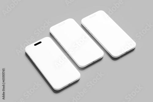 Realistic smartphone mockup. mobile phone vector with blank screen isolated on white background, phone different angles views. Vector illustration (ID: 650101765)
