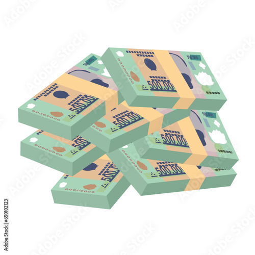 Vietnam Dong Vector Illustration. Vietnamese money set bundle banknotes. Paper money 500000 VND. Flat style. Isolated on white background. Simple minimal design.