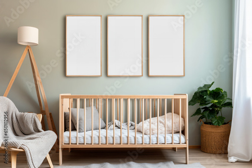 Minimalist Nursery Design: Mockup of a Nursery with Minimalist Decor and Poster