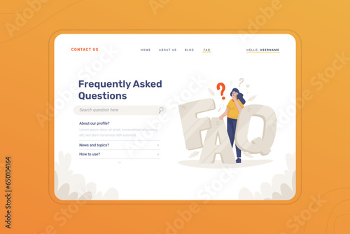 FAQ website page illustration landing page template