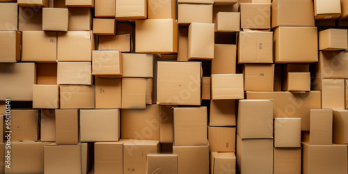 Scattered And Stacked Together Various Cardboard Boxes Created Using Artificial Intelligence