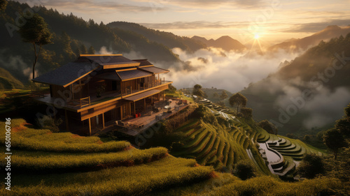 Homester house modern design, minimal, located on the mountain, rice terraces Vietnam photo