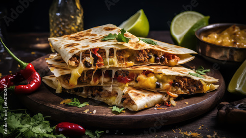 Authentic Mexican Dish with Tortilla, Melty Cheese, and Flavorful Fillings