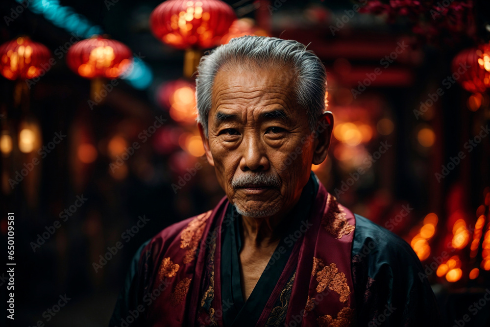 Old asian man in traditional dress