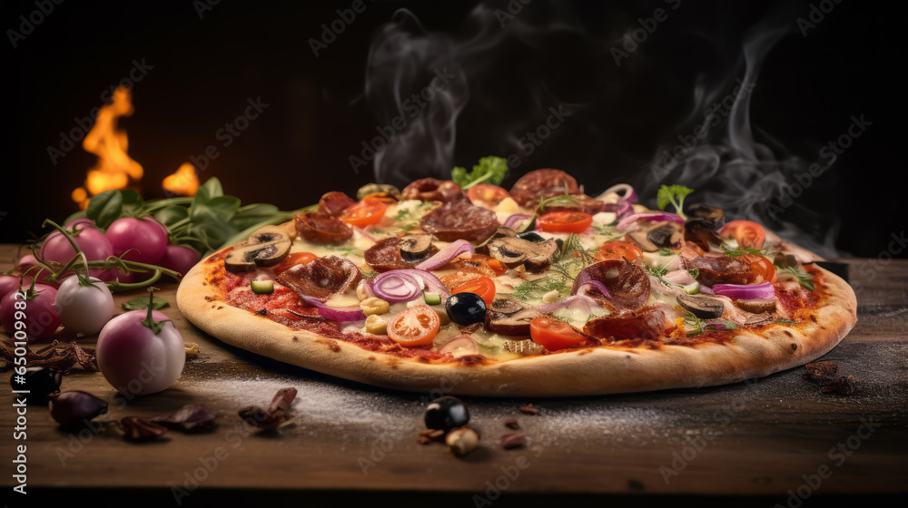 Classic Pizza Perfection: Savory Combination of Dough, Tomato Sauce, Cheese, and Assorted Toppings Classic Pizza Perfection: Savory Combination of Dough, Tomato Sauce, Cheese, and Assorted Toppings