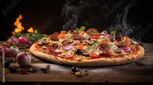 Classic Pizza Perfection  Savory Combination of Dough  Tomato Sauce  Cheese  and Assorted Toppings