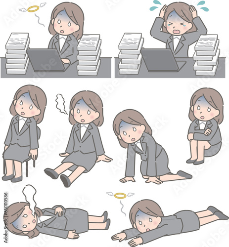 疲れて放心状態になる若い女性（スーツ）