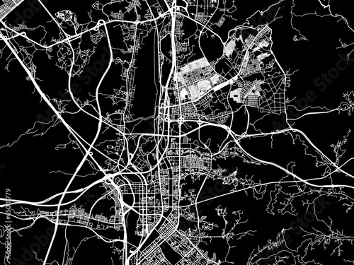 Vector road map of the city of  Seongnam-si in the South Korea with white roads on a black background.