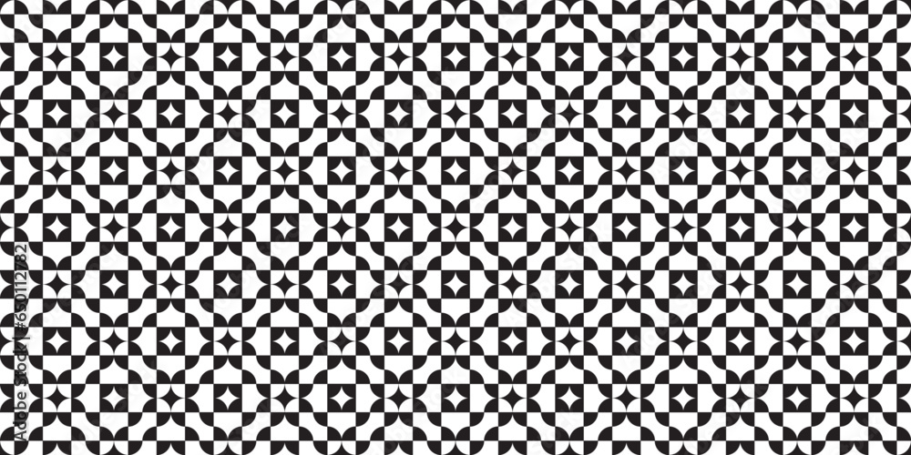 Flower shape tile seamless pattern in black and white for background