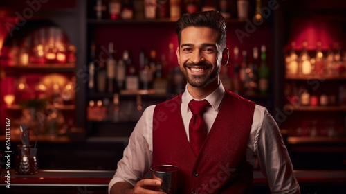 Cocktail Artistry a Confident Bartender in a Red Vest