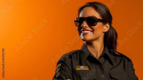 Sky High Confidence: a Confident Female Pilot on an Orange Background