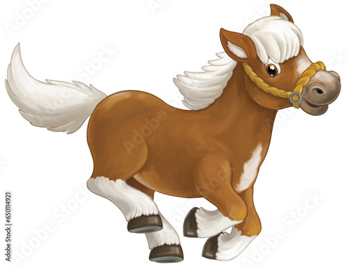 Cartoon happy horse is running jumping smiling and looking - artistic style - isolated - illustration for children