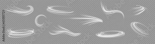 White shiny sparks of spiral wave. Curved bright speed line swirls. Shiny wavy path. Magic golden swirl with highlights. Glowing swirl bokeh effect.