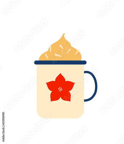 Scandinavian cup with beverage. Autumn and winter cozy season.